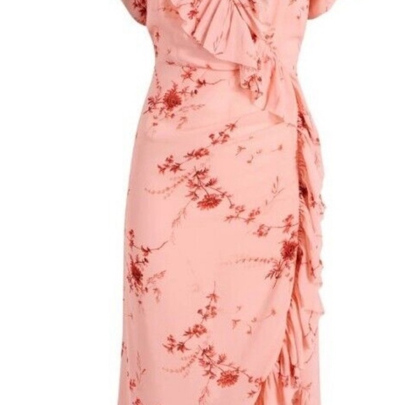 Cinq A Sept Fleur Sheila Ruffle Wrap Midi Dress In Pale Rose Multi Size 6 - Picture 6 of 12
